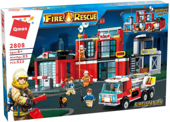 Конструктор Fire Rescue «Пожарная станция с автомобилем спасения» Qman