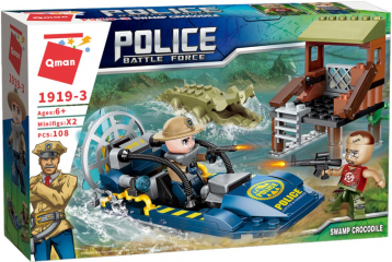 Конструктор Police Battle Force «Полицейский катер в крокодильем болоте» Qman